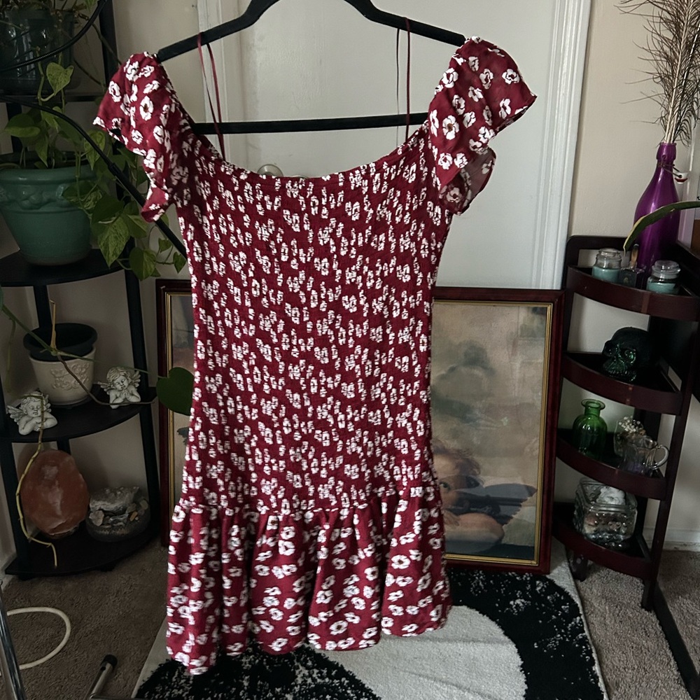 Zara Burgundy and White Floral Dress
